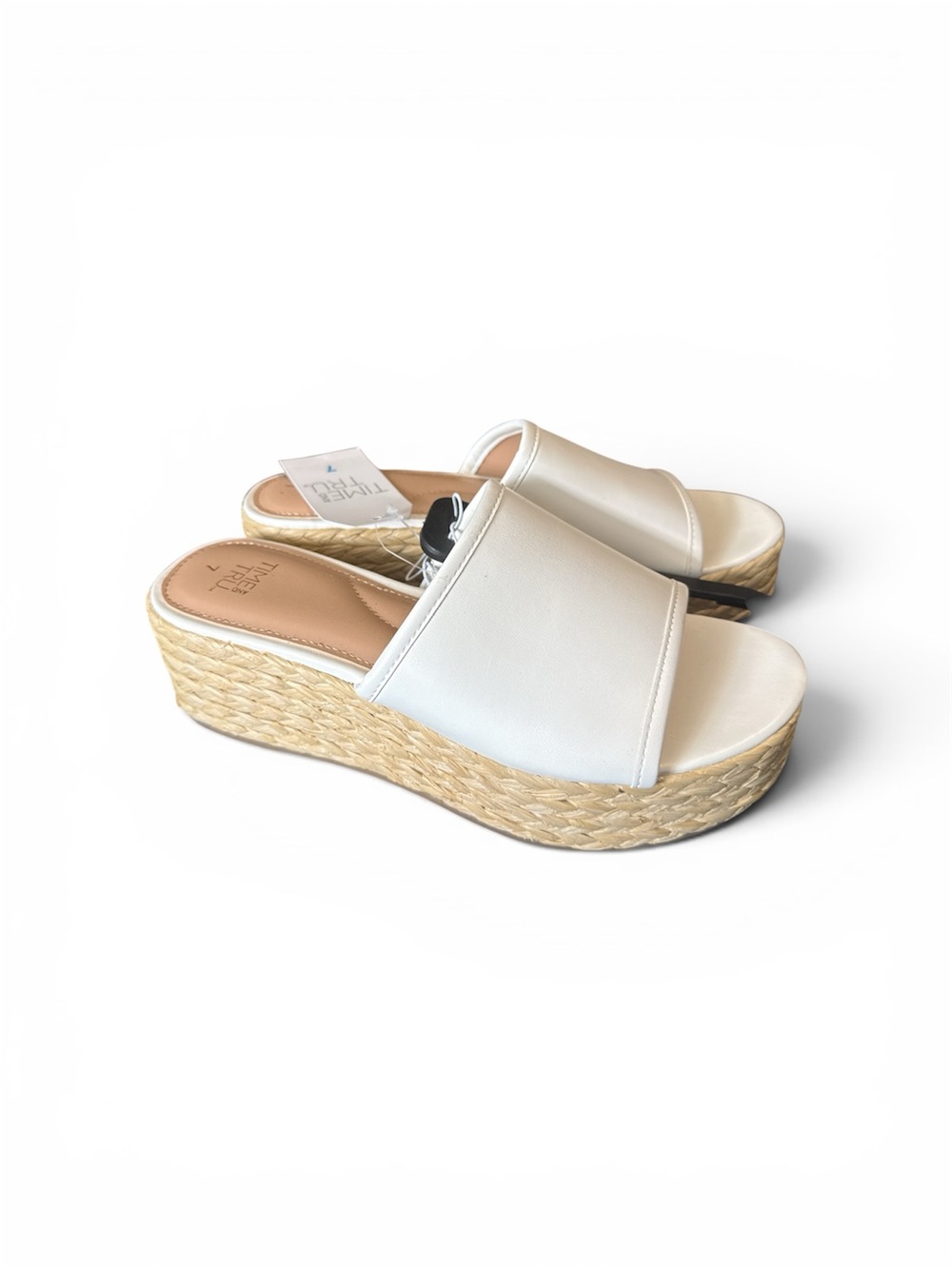 Time and Tru Women's Raffia Platform Slide Sandals White/ Tan Size 7